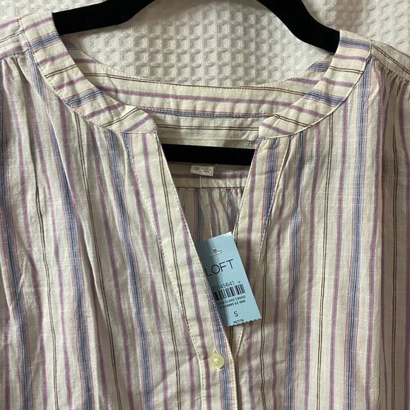NWT LOFT Petite Striped Balloon Sleeve Woven Top - Picture 3 of 6